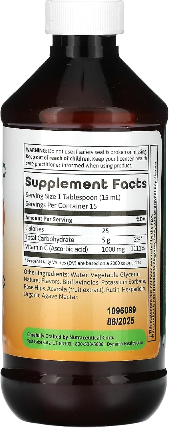 Dynamic Health Vitamina C Líquida 1000 mg con Escaramujo y Bioflavonoides - 237 ml