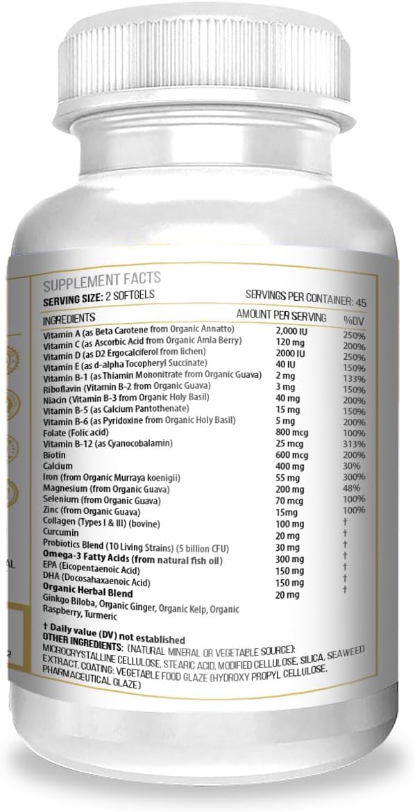 ACTIF Organic Women's Multivitamin 70+ with Omega-3, 90 Capsules