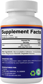 Vitamatic Ácido Fólico 400 mcg - 500 Comprimidos Vegetarianos - Vitamina B9