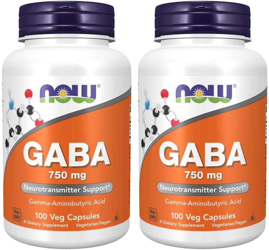 NOW Foods GABA 750mg, 200 Cápsulas (2 Envases de 100)