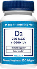 Vitamina D3 10000 IU, 100 Cápsulas Blandas - The Vitamin Shoppe