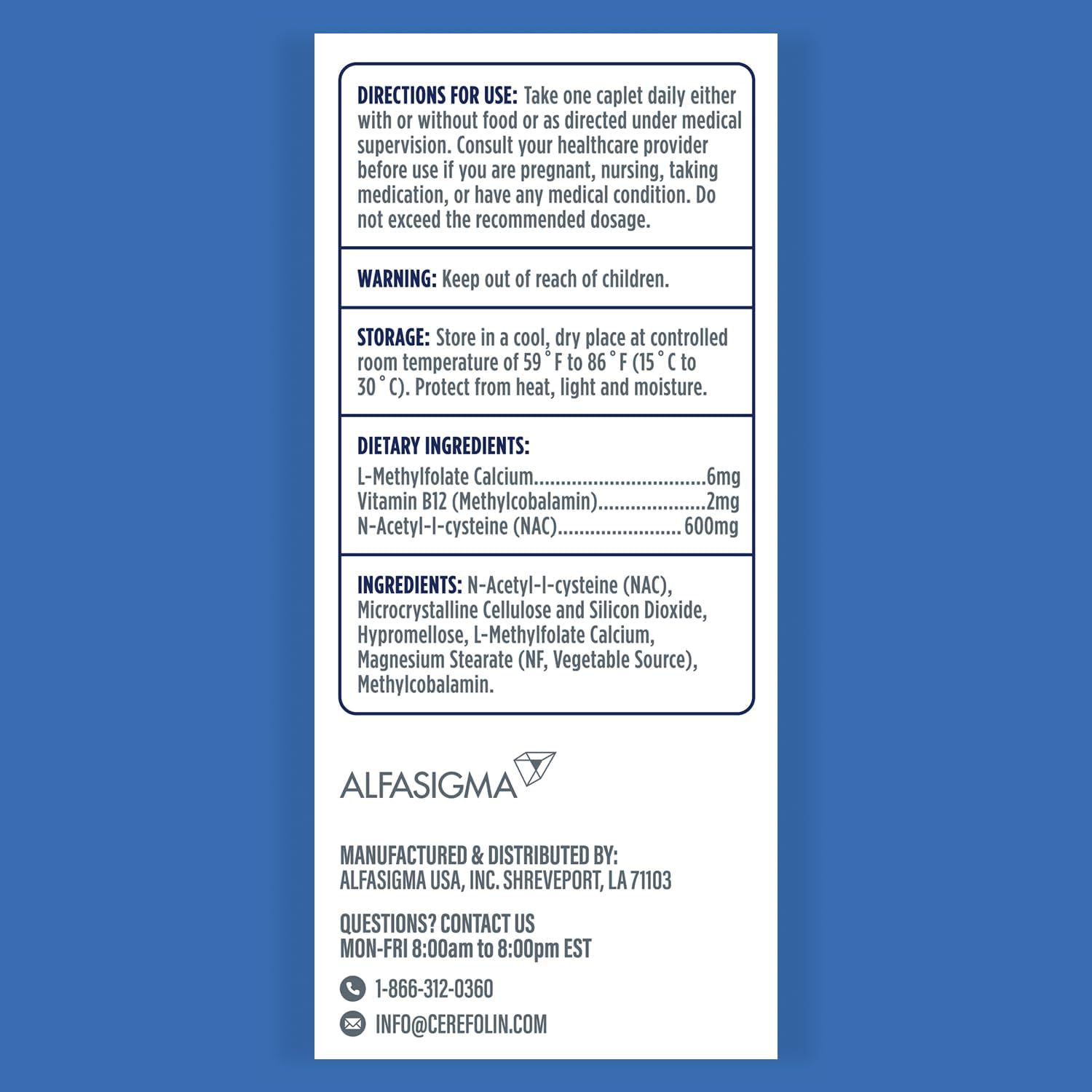 Cerefolin Brain Wellness - Suplemento Cognitivo con L-Metilfolato, NAC y B12 (60 Cápsulas)