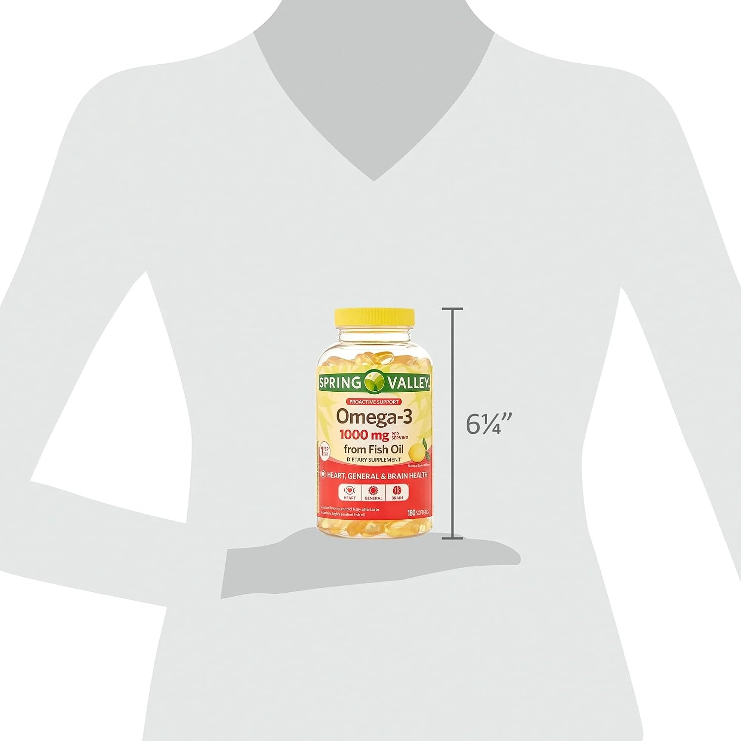 Spring Valley Omega-3 1000 mg Aceite de Pescado, 180 Perlas Blandas, Sabor Limón