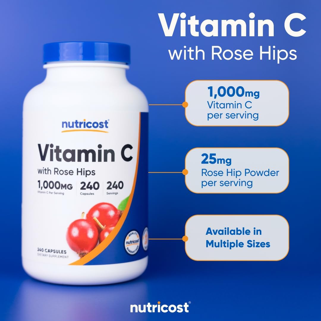 Nutricost Vitamina C con Escaramujo 1025mg, 240 Cápsulas