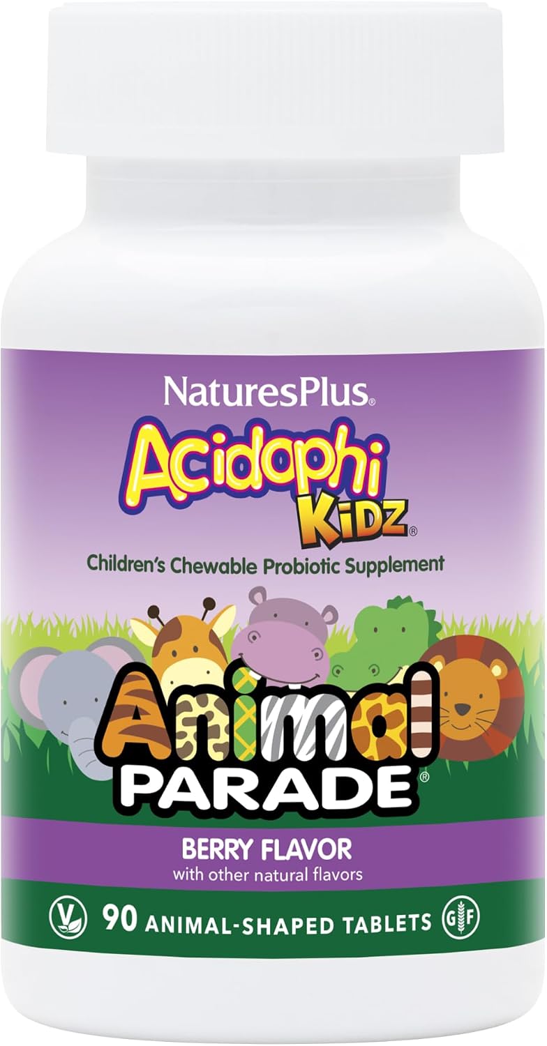 Nature's Plus Animal Parade AcidophiKidz - Probióticos infantiles masticables sabor bayas - 90 comprimidos