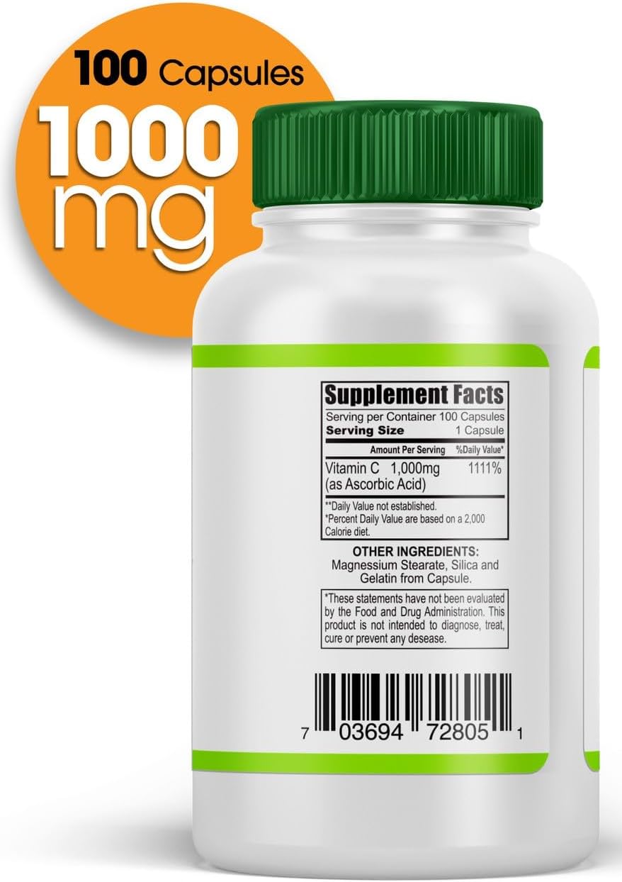 Suplemento de Vitamina C 1000 mg, 100 Cápsulas (Pack de 3)