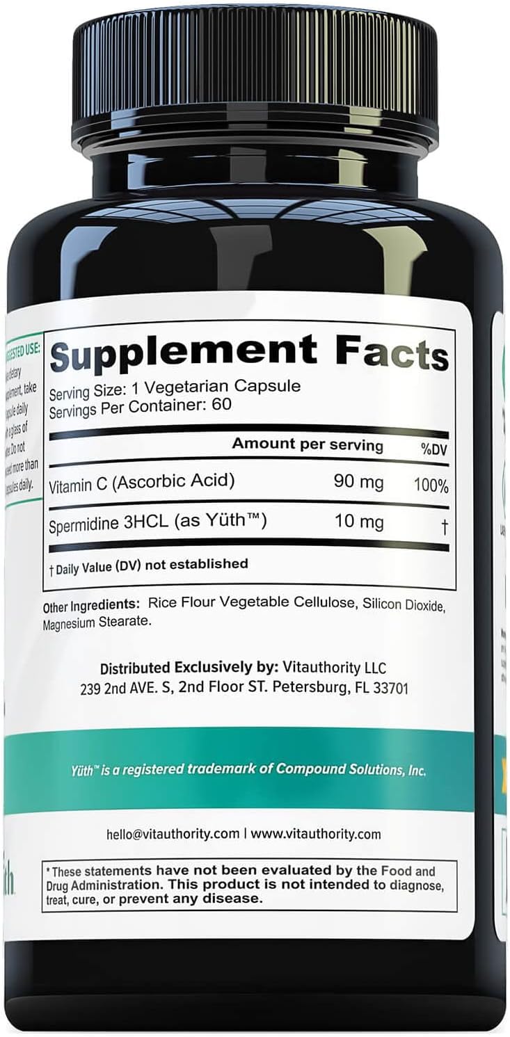 Vitauthority Espermidina 3HCL 99% - Apoyo Celular y Longevidad - 60 Dosis