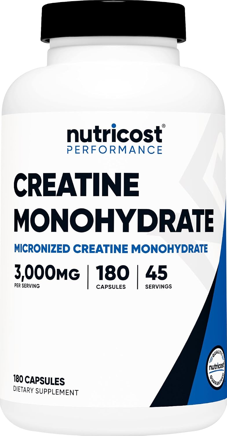 Nutricost Creatine Monohydrate 3000mg, 180 Cápsulas (750mg por Cápsula) - Sin Gluten, No GMO