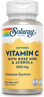 SOLARAY Vitamina C Tamponada 500 mg con Escaramujo y Acerola - 100 Cápsulas Veganas