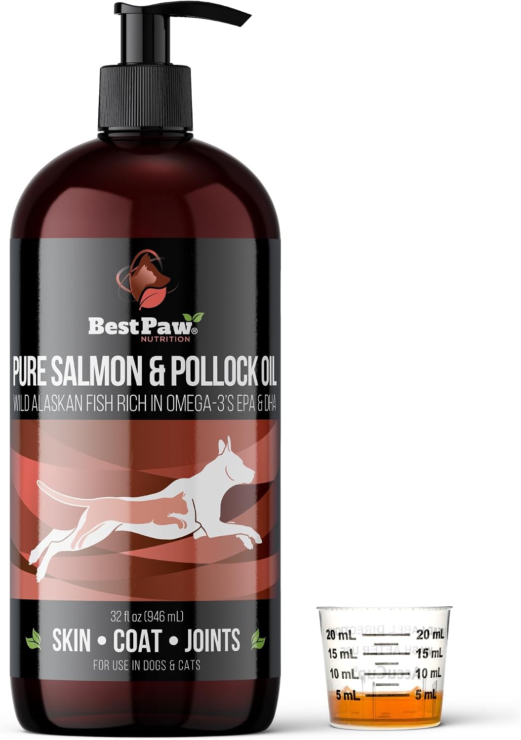 Aceite de Salmón Salvaje de Alaska para Perros | Omega 3 Líquido con Dosificador | Alto Contenido de EPA y DHA | 946 ml