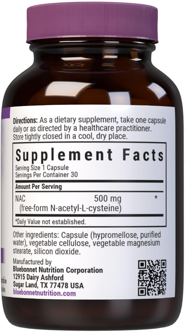 Bluebonnet NAC 500 mg Cápsulas Vegetales, 30 Unidades