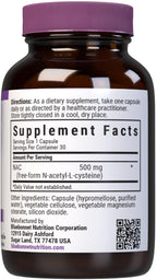 Bluebonnet NAC 500 mg Cápsulas Vegetales, 30 Unidades