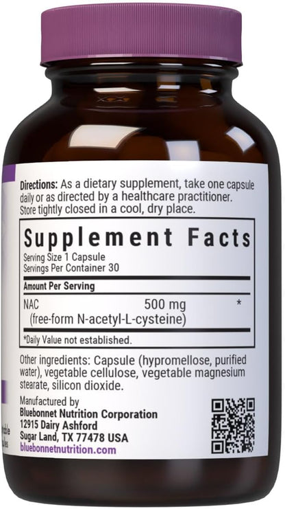 Bluebonnet NAC 500 mg Cápsulas Vegetales, 30 – Certificaciones: Kosher, Non-GMO, sin gluten y sin soja – Image 2