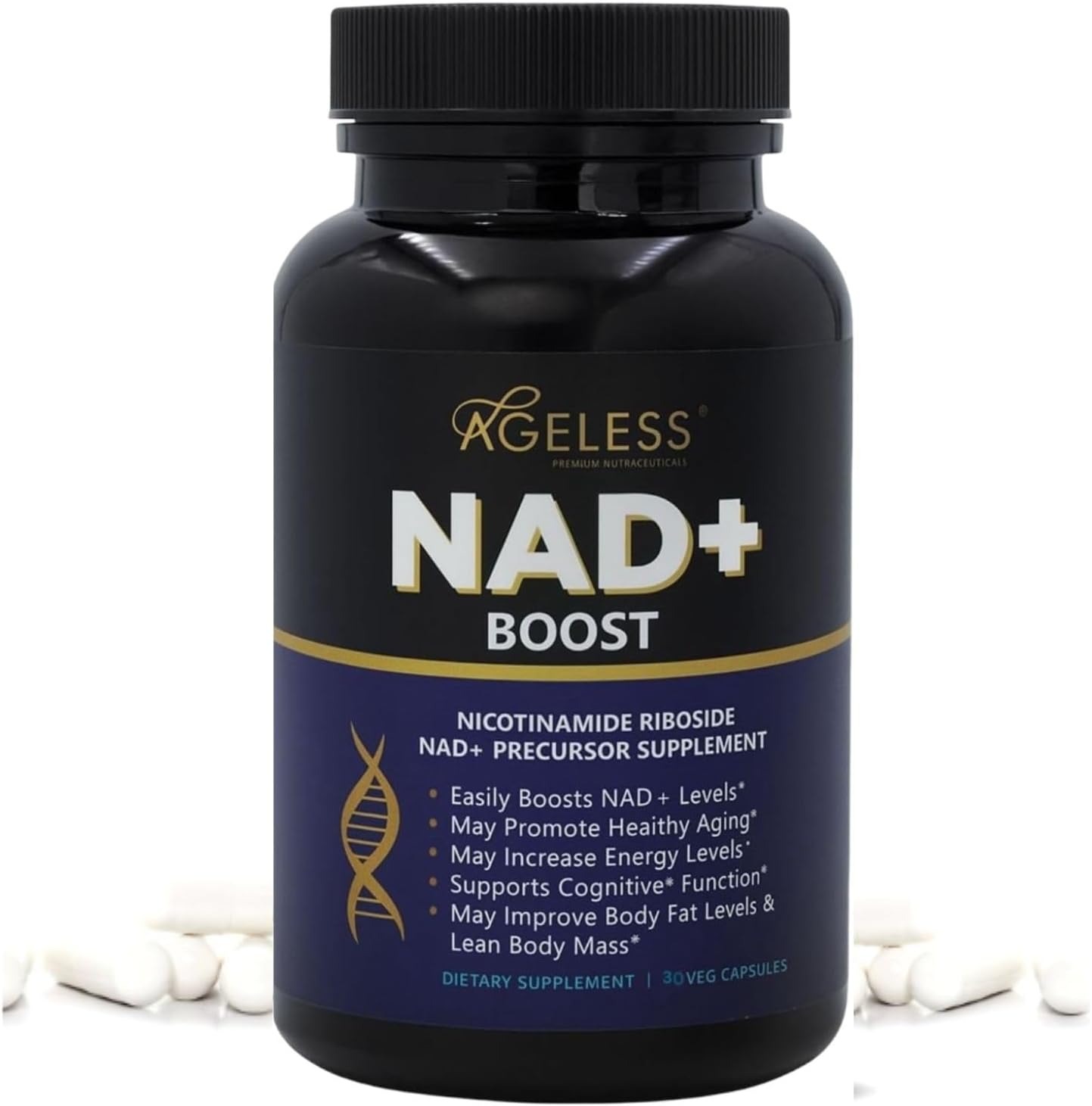 Ageless NAD+ Suplemento con Nicotinamida Ribósido para Mujeres y Hombres | 30 Cápsulas