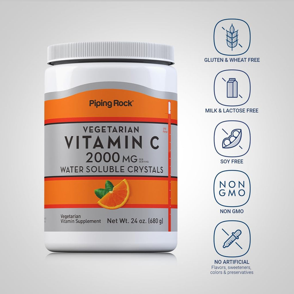 Piping Rock Vitamina C en Polvo, 2000mg por Porción, 680g - Ácido Ascórbico Puro