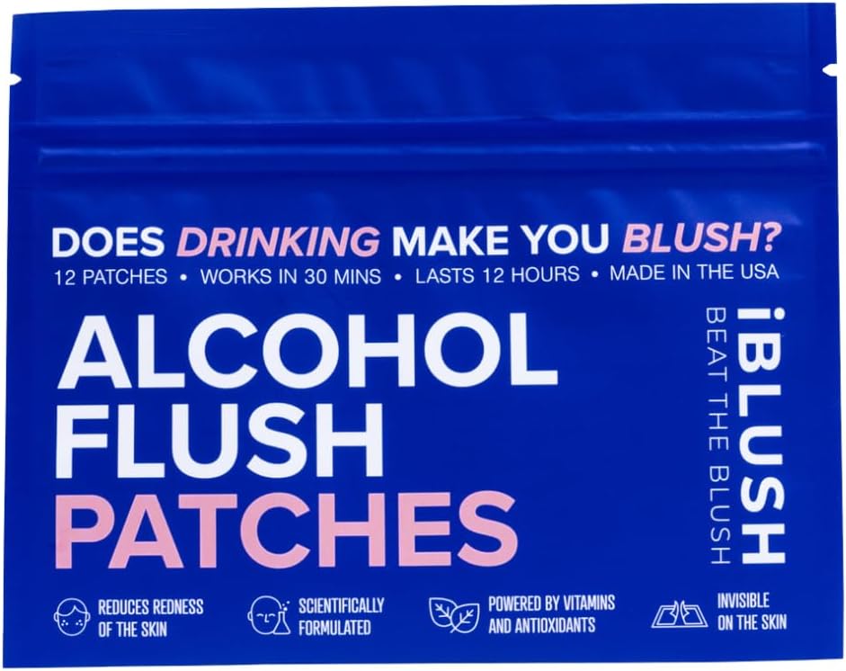 iBLUSH Parches para el Rubor Alcohólico – Soporte Discreto ante el Enrojecimiento y Malestar al Beber | Opción No Ingerible para el Asian Glow | 12 Parches