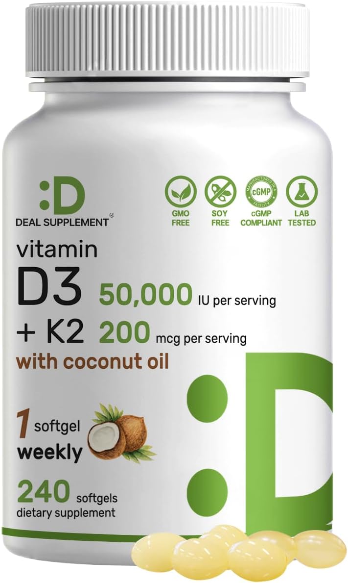 DEAL SUPPLEMENT Vitamina D3 50.000 UI + K2 MK7 200 mcg, 240 Cápsulas Blandas