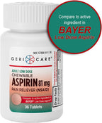 GeriCare Aspirina 81 mg Masticable para Adultos, Alivio del Dolor y Reductor de Fiebre, 36 Comprimidos