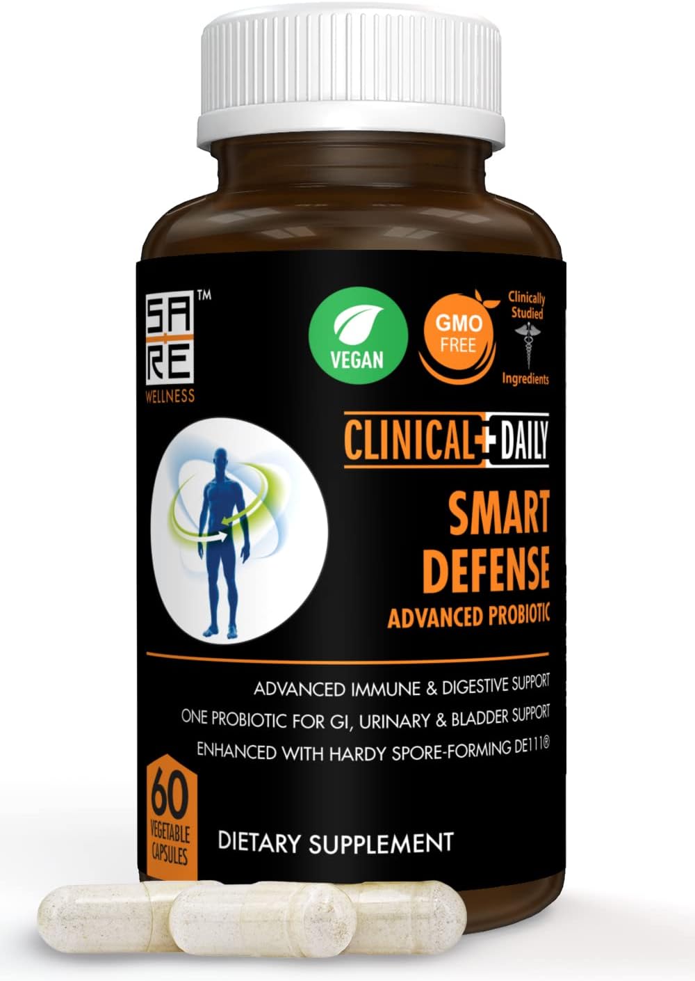 CLINICAL DAILY Smart Defense Mega Spore Probiotic - Probiótico de Esporas con Bacillus Subtilis y Lactobacillus Plantarum - 60 Cápsulas Veganas