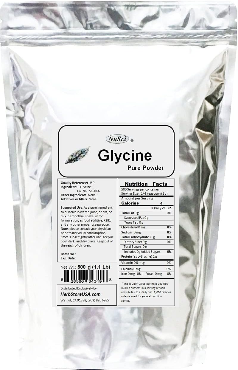 Pure Glycine Powder - 500g (1.1 lb) - USP Grade