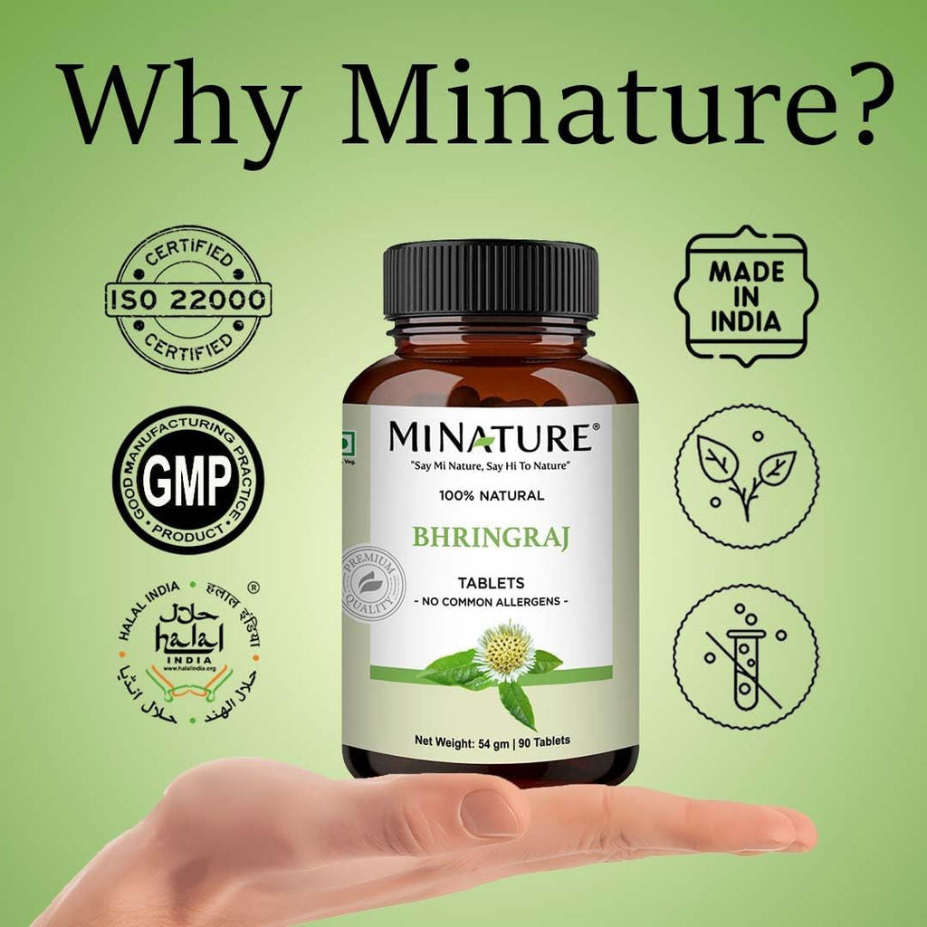 Bhringraj Tablet by mi Nature | False Daisy | Suplemento Herbal Puro y Natural | Vegano | 90 Tabletas