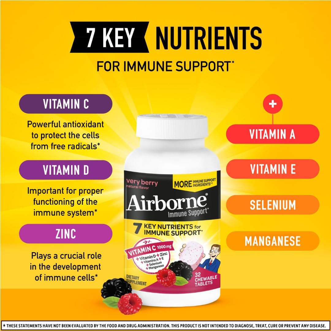 Airborne Vitamina C 1000mg (per serving) Berry Chewable - 32 Count