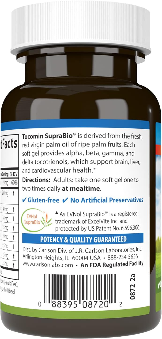 Carlson - Tocomin SupraBio, Broad Spectrum Tocotrienol Complex, Non-GMO, 120 Soft Gels