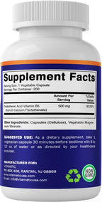 Vitamatic Ácido Pantoténico (Vitamina B5) 500 mg - 200 Cápsulas Vegetales