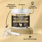 Special Breed Polvo de Hongos Orgánicos para Perros y Gatos - Complejo de 10 Hongos para Apoyo Inmunológico, Cognición y Vitalidad - 360 Cucharadas