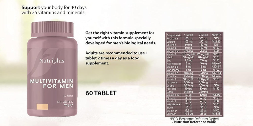 Farmasi Nutriplus Multivitamin & Mineral para Hombres, 60 Comprimidos