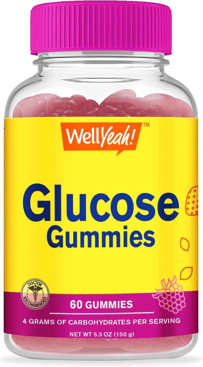 WellYeah Glucose Gummies - 4 g de Carbohidratos - Sabores Naturales - Gomitas Masticables para Hombres y Mujeres, No Transgénico, Sin Gluten - 60 Unidades