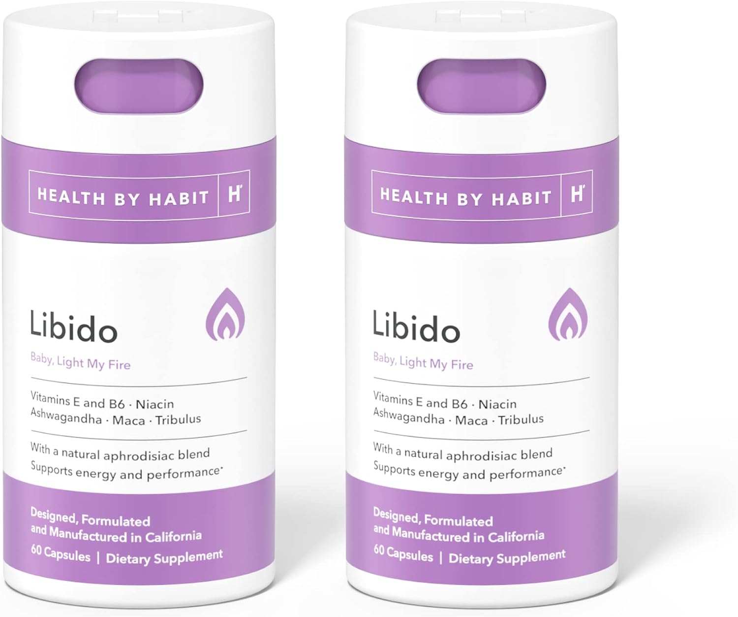 Health by Habit Libido Blend 2 Pack (60 Cápsulas) - Mezcla Afrodisíaca Natural con Maca y Ashwagandha, Vegano, Sin OMG, Sin Azúcar