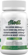 Super Sea Moss Blend - Advanced Formula with Ashwagandha KSM 66, Black Seed Oil, Burdock Root, Bladderwrack, Turmeric, ACV, Ayurveda - Lab Tested, Maximum Potency for Men and Women