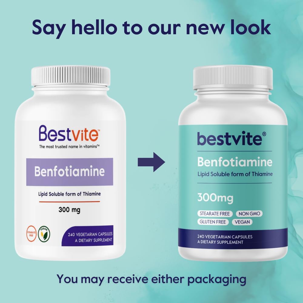 BESTVITE Benfotiamina 300 mg (240 Cápsulas Vegetales) - Sin Estearatos - Vegano - No GMO - Sin Gluten