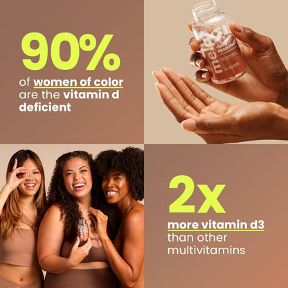 Mela Daily Essentials Multivitamínico para Mujeres con Melanina - Alta Dosis de Vitamina D3 y B12, Probióticos, Melena de León, Canela de Ceilán - Vegano, Sin Gluten, Sin OGM, Suministro para 30 Días (60 Cápsulas)