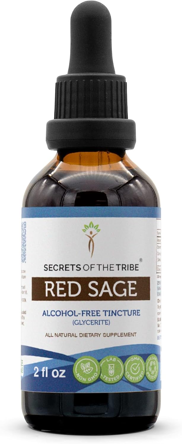 Secrets of the Tribe Tintura de Salvia Roja sin Alcohol - Extracto de Raíz Seca de Salvia Miltiorrhiza - 60 ml