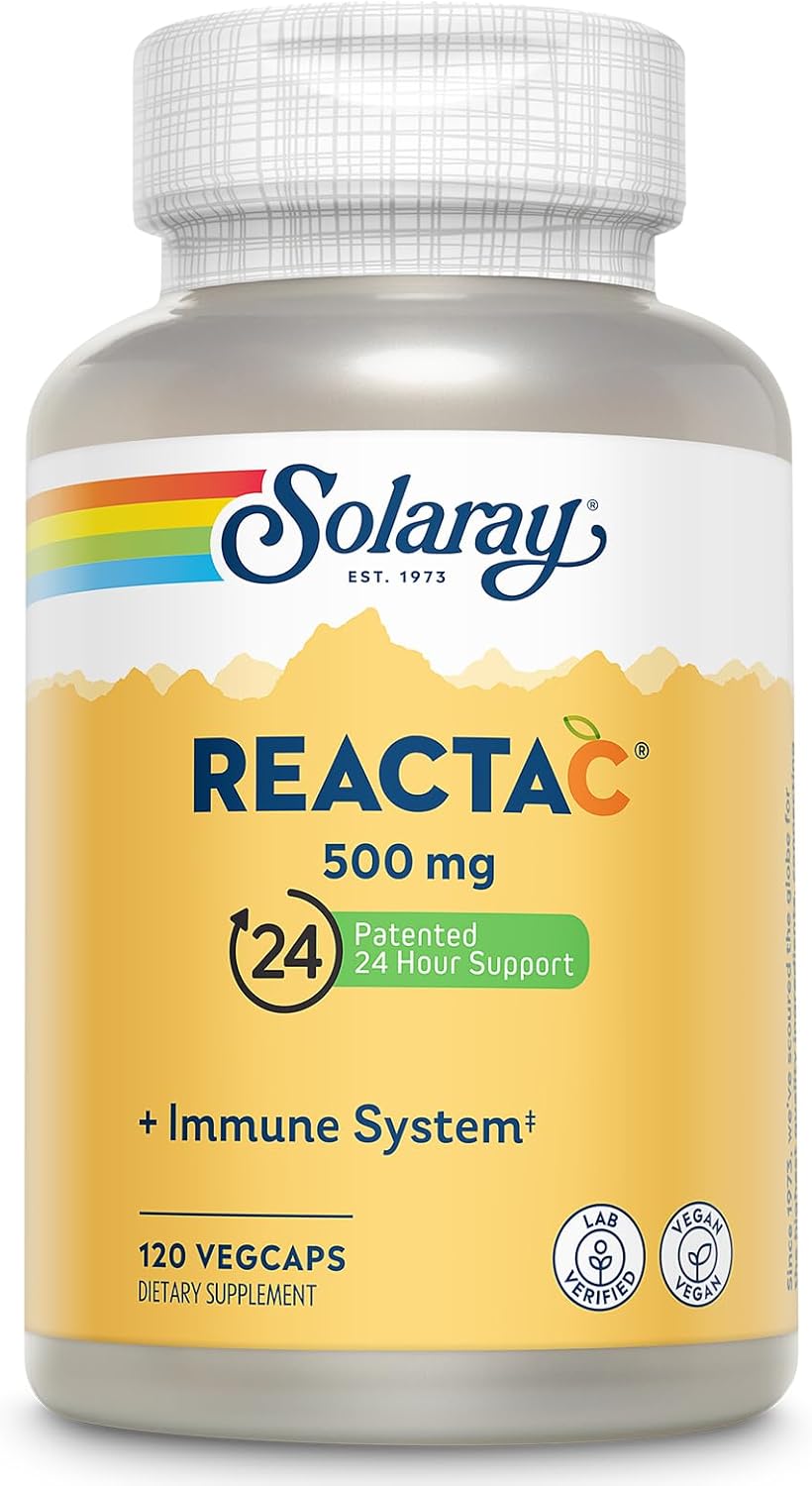 Solaray Reacta-C Vitamin C 500mg - 180 Vegan Capsules - Immune & Antioxidant Support