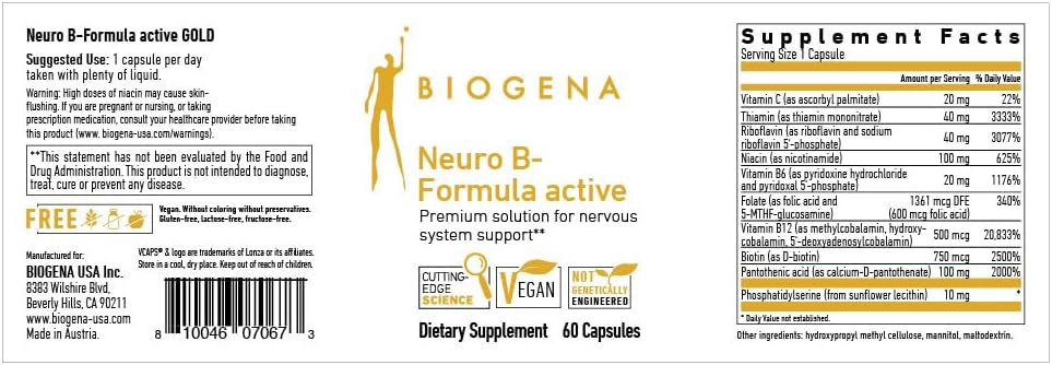 Biogena Vitamin B Complex – Neuro B-Formula Active Gold (60 cápsulas)
