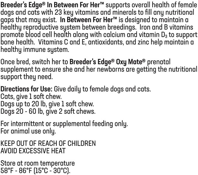 Breeder's Edge in Between for Her - Multivitamínico Diario para Perros y Gatos Reproductores, 360 Comprimidos