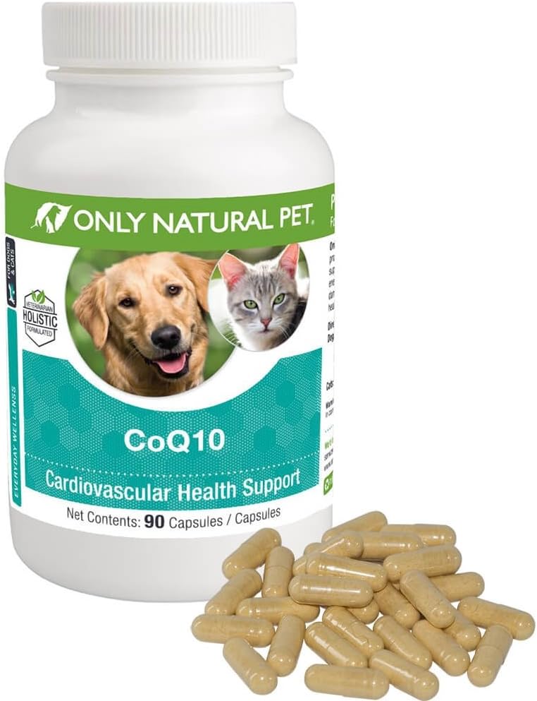 Only Natural Pet Cápsulas de CoQ10 para Perros y Gatos – Suplemento de Coenzima Q10 Ubiquinona – Ayuda a Mantener la Vitalidad, Energía y Bienestar General – 90 Cápsulas