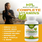 Complete Vitamins | Multivitamínico con Omega 3.6.9, CoQ-10 y Vitamina D3 | Sin Hierro | 60 Cápsulas