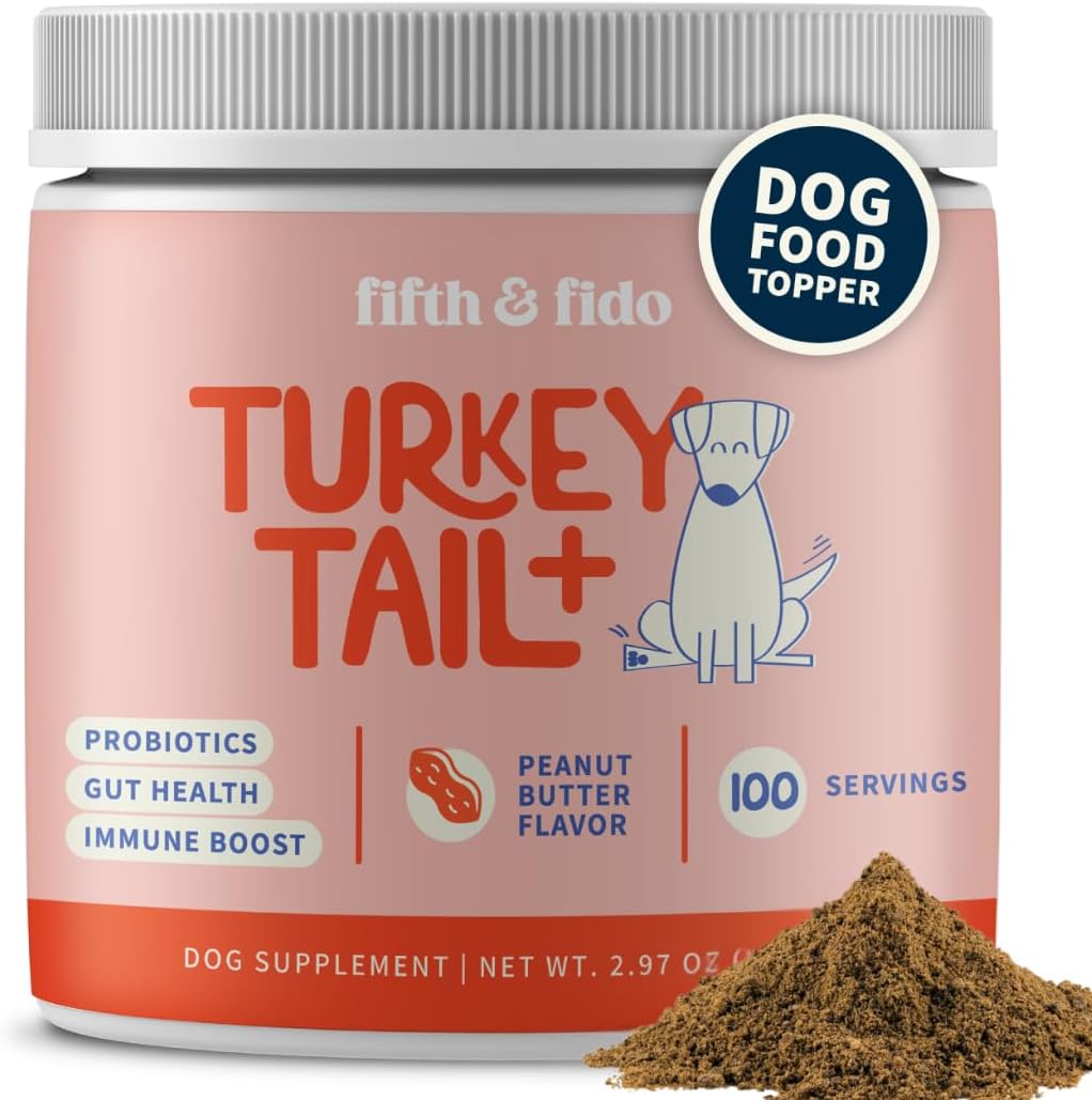 Fifth & Fido Turkey Tail Mushroom para Perros – Suplemento de Hongos con Probióticos para el Bienestar General – Fabricado en EE. UU., 100 Servicios