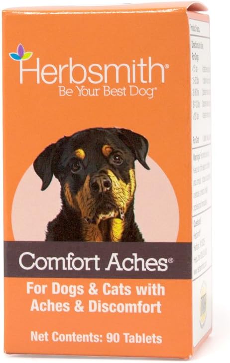 Herbsmith Comfort Aches – Alivio Herbal para Perros y Gatos – Suplemento Antiinflamatorio – 90 Comprimidos
