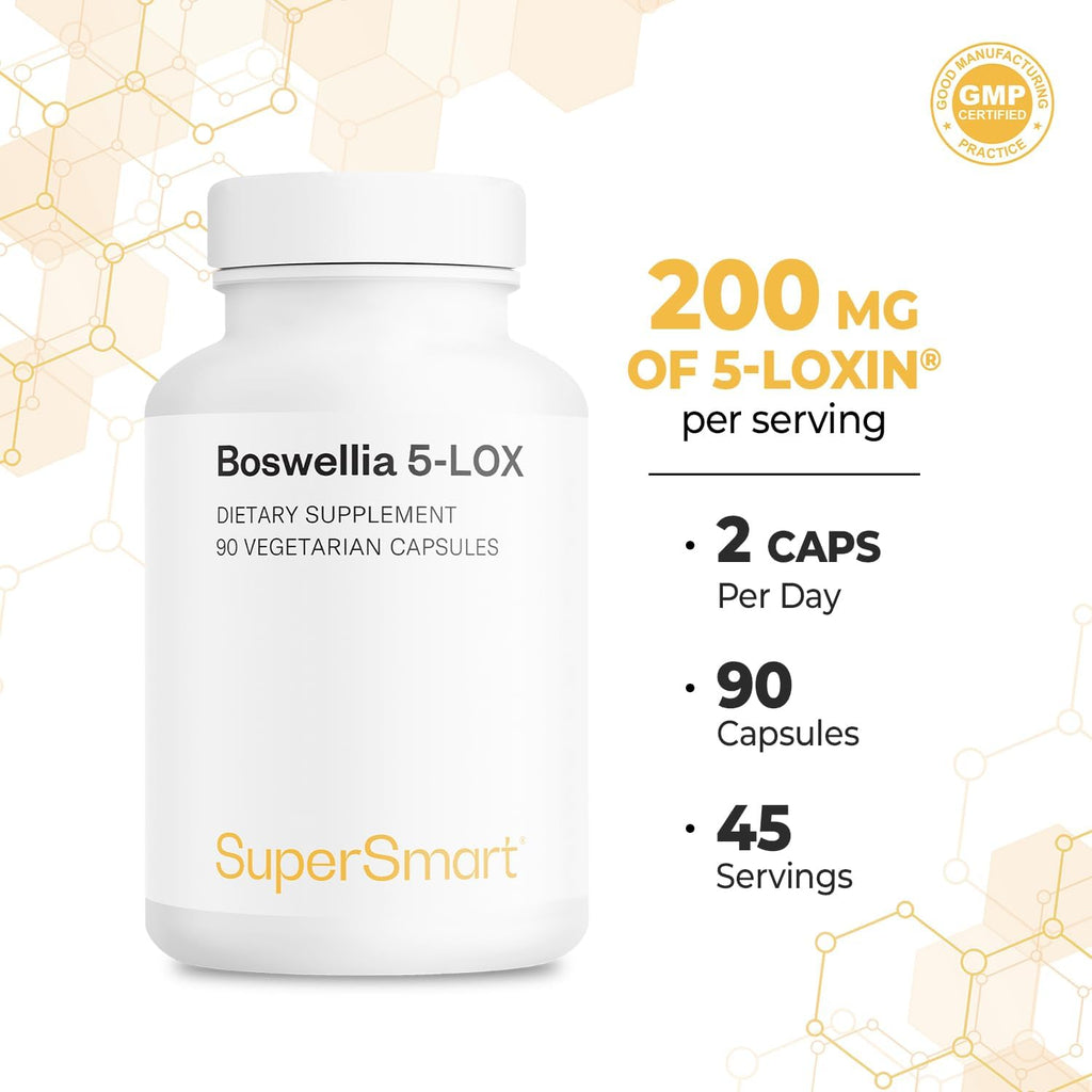 Supersmart - 5-Loxin 200mg al Día (Patented) - AKBA Suplemento - Extracto de Boswellia Serrata | No GMO y Sin Gluten - 90 Cápsulas Vegetales
