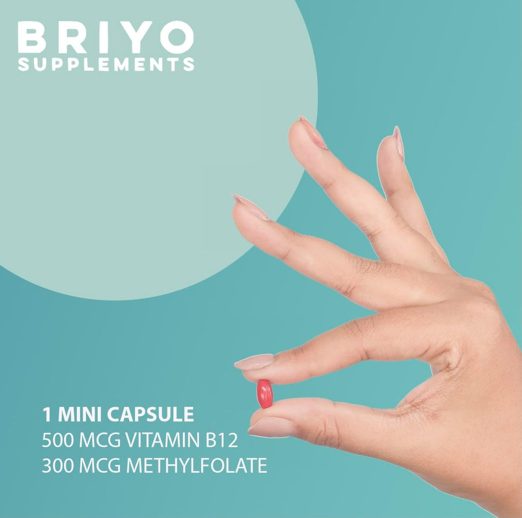 Briyo Vitamin B12 500 mcg (metilcobalamina) con Folato (metilfolato) y Hierro - 90 mini softgels