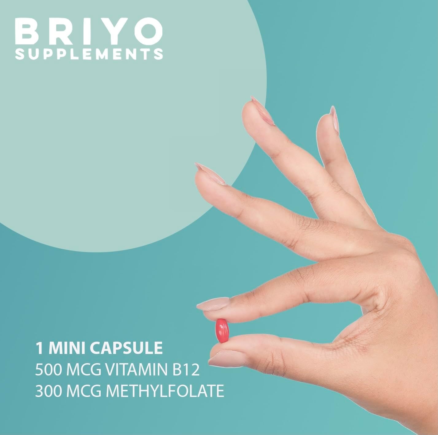 Briyo Vitamin B12 500 mcg (metilcobalamina) con Folato (metilfolato) y Hierro - 90 mini softgels