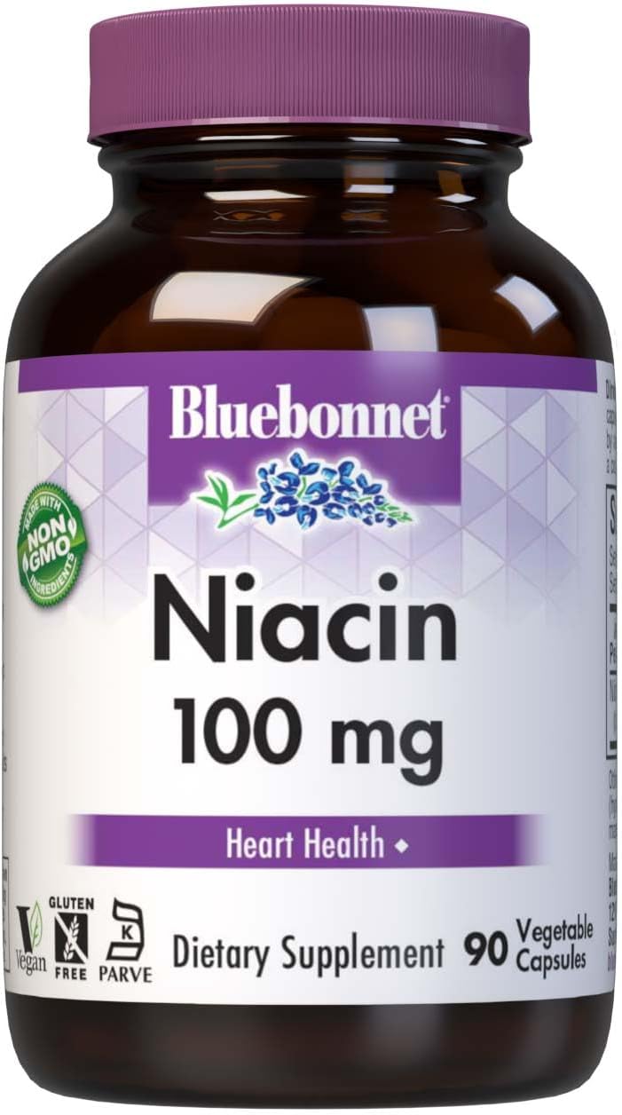 Bluebonnet Niacin 100mg - Vitamin B3 (Nicotinic Acid) - Flush Supplement - 90 Vegetable Capsules
