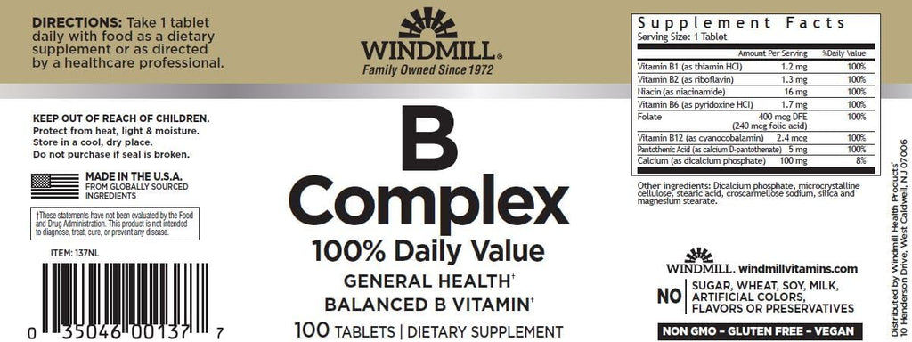 Windmill Complejo B - 100 Comprimidos