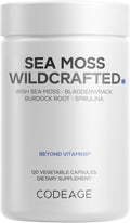 Codeage Raw Wildcrafted Irish Sea Moss Supplement, Spirulina Algae, Bladderwrack Seaweed, Burdock Root, Black Pepper, Vegan, Non-GMO, 120 Capsules