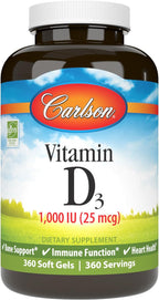 Carlson Vitamina D3 1000 IU (25 mcg) - 360 Cápsulas Blandas